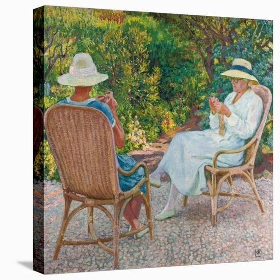Maria and Elisabeth Van Rysselberghe Knitting in the Garden, C.1912-Theo van Rysselberghe-Stretched Canvas