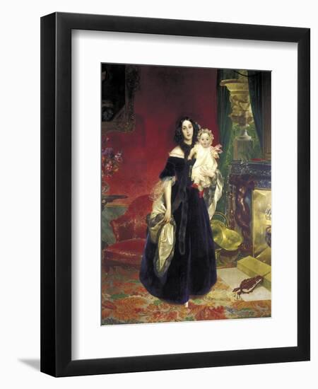 Maria Arkadyevna (Stolypin) Beck (1819-188) with Her Daughter, 1840-Karl Pavlovich Briullov-Framed Giclee Print