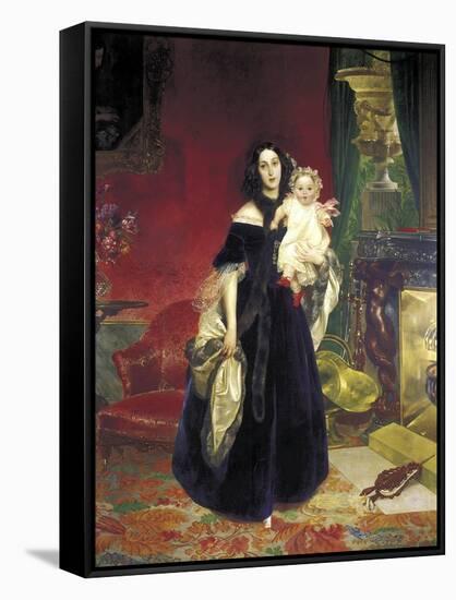 Maria Arkadyevna (Stolypin) Beck (1819-188) with Her Daughter, 1840-Karl Pavlovich Briullov-Framed Stretched Canvas