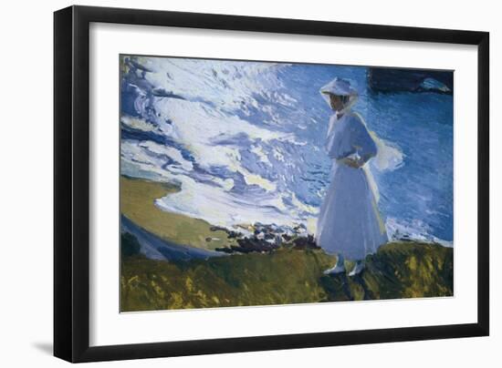 Maria at the Beach, Biarritz-Joaquín Sorolla y Bastida-Framed Art Print