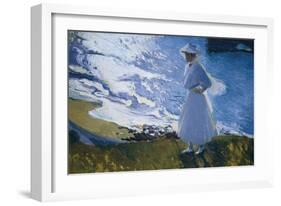 Maria at the Beach, Biarritz-Joaquín Sorolla y Bastida-Framed Art Print