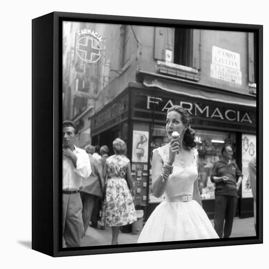 Maria Félix Eating an Ice Cream in Front of a Pharmacy-null-Framed Stretched Canvas