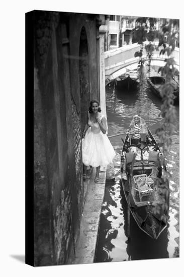 Maria Félix Smiling Beside a Gondola-null-Stretched Canvas