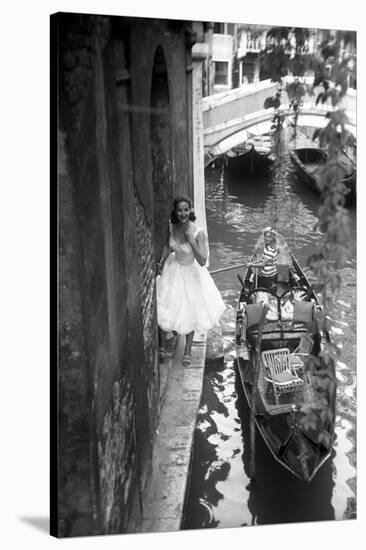 Maria Félix Smiling Beside a Gondola-null-Stretched Canvas