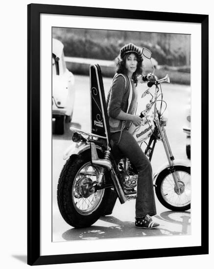 Maria Grazia Buccella on a Motorcycle-null-Framed Giclee Print