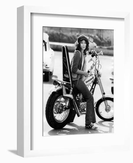 Maria Grazia Buccella on a Motorcycle-null-Framed Giclee Print