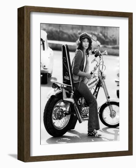 Maria Grazia Buccella on a Motorcycle-null-Framed Giclee Print