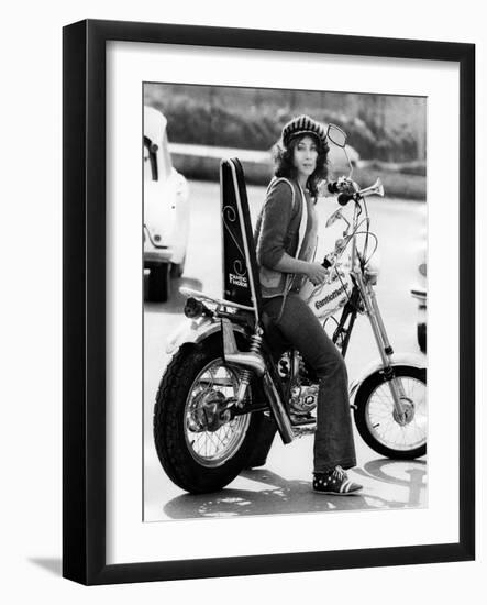 Maria Grazia Buccella on a Motorcycle-null-Framed Giclee Print