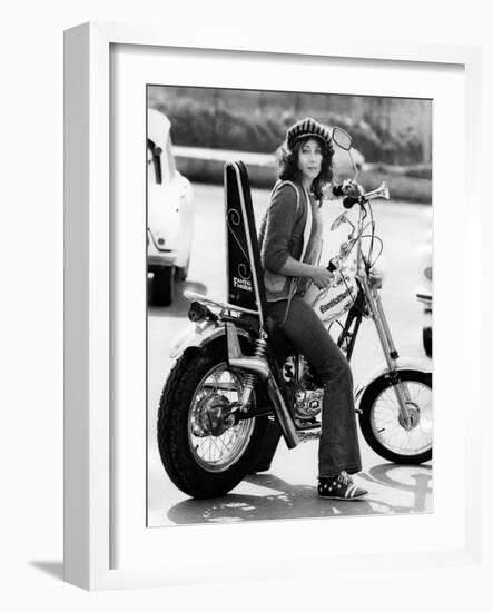 Maria Grazia Buccella on a Motorcycle-null-Framed Giclee Print