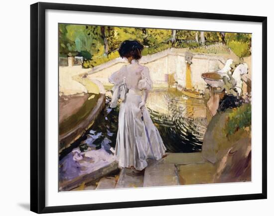 Maria looking at the Fishes, Granja (Maria mirando a los Peces, Granja). 1907-Joaquin Sorolla-Framed Giclee Print