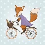 Cute Fox Riding on a Bicycle .Bicycle Basket with Food and Flowers. Kids Illustration Vector-Maria Sem-Art Print