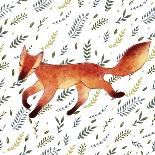 Watercolor Cute Running Fox with Green Leaves. Hand Drawn Illustration. Seamless Pattern-Maria Sem-Art Print
