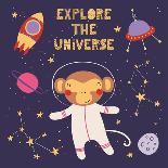 Illustration of a Cute Funny Monkey in Space-Maria Skrigan-Mounted Art Print