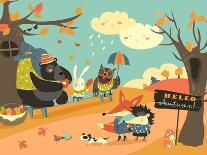 Cute Animals Walking in Autumn Forest-Maria Starus-Art Print