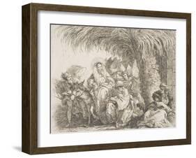 Maria Sull'Asino Parla Con Giuseppe Seduto Sotto Una Palma Con Il Bimbo in Braccio-Giandomenico Tiepolo-Framed Giclee Print