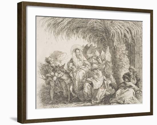 Maria Sull'Asino Parla Con Giuseppe Seduto Sotto Una Palma Con Il Bimbo in Braccio-Giandomenico Tiepolo-Framed Giclee Print