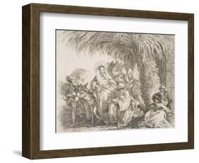 Maria Sull'Asino Parla Con Giuseppe Seduto Sotto Una Palma Con Il Bimbo in Braccio-Giandomenico Tiepolo-Framed Giclee Print