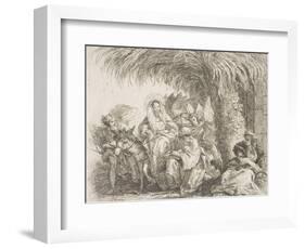 Maria Sull'Asino Parla Con Giuseppe Seduto Sotto Una Palma Con Il Bimbo in Braccio-Giandomenico Tiepolo-Framed Giclee Print