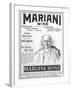 Mariani Wine Good for Health Strength Energy and Vitality as Recommended by His Holiness the Pope-null-Framed Photographic Print