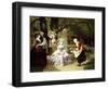 Marie Antoinette and Louis XVI in the Tuileries Garden with Madame Lambale, 1857-Joseph Caraud-Framed Giclee Print