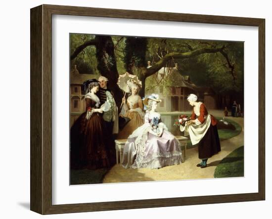 Marie Antoinette and Louis XVI in the Tuileries Garden with Madame Lambale, 1857-Joseph Caraud-Framed Giclee Print