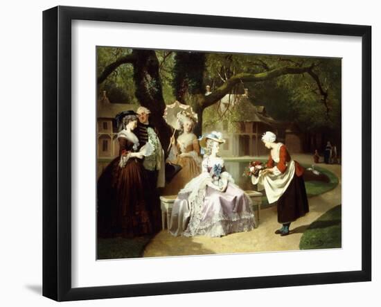 Marie Antoinette and Louis XVI in the Tuileries Garden with Madame Lambale, 1857-Joseph Caraud-Framed Giclee Print