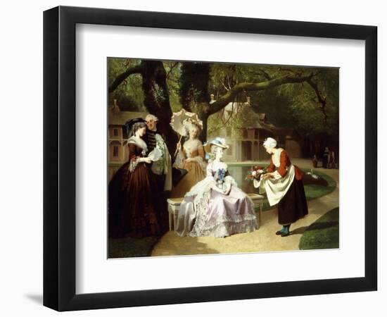 Marie Antoinette and Louis XVI in the Tuileries Garden with Madame Lambale, 1857-Joseph Caraud-Framed Premium Giclee Print