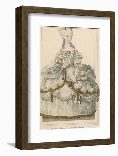 Marie Antoinette in Extravagant Dress and Holding a Rose-null-Framed Photographic Print