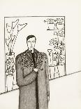Black and White Drawing of Man Standing with Flowers in Hand-Marie Bertrand-Giclee Print