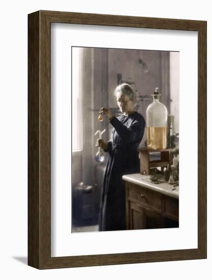 Marie Curie in her laboratory, 1925 (colourized photo)-null-Framed Photographic Print