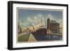 Marie, MI - View of Freighter Leaving MacArthur Lock-Lantern Press-Framed Art Print