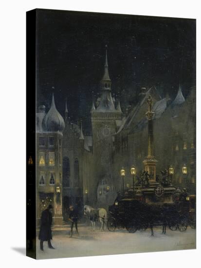 Marienplatz (Mary's Square) in Munich During a Winter Night, 1890-Johann Friedrich Hennings-Stretched Canvas