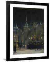 Marienplatz (Mary's Square) in Munich During a Winter Night, 1890-Johann Friedrich Hennings-Framed Giclee Print