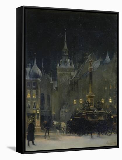 Marienplatz (Mary's Square) in Munich During a Winter Night, 1890-Johann Friedrich Hennings-Framed Stretched Canvas
