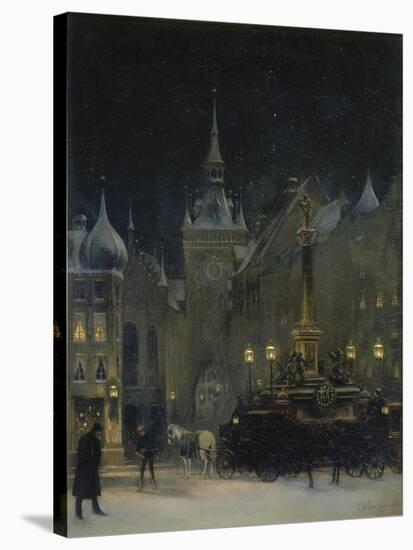 Marienplatz (Mary's Square) in Munich During a Winter Night, 1890-Johann Friedrich Hennings-Stretched Canvas