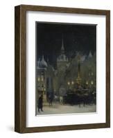 Marienplatz (Mary's Square) in Munich During a Winter Night, 1890-Johann Friedrich Hennings-Framed Giclee Print