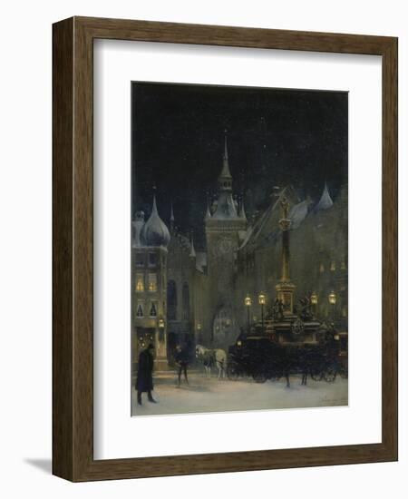 Marienplatz (Mary's Square) in Munich During a Winter Night, 1890-Johann Friedrich Hennings-Framed Giclee Print