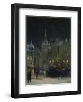 Marienplatz (Mary's Square) in Munich During a Winter Night, 1890-Johann Friedrich Hennings-Framed Giclee Print