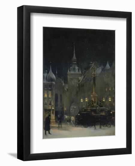 Marienplatz (Mary's Square) in Munich During a Winter Night, 1890-Johann Friedrich Hennings-Framed Giclee Print