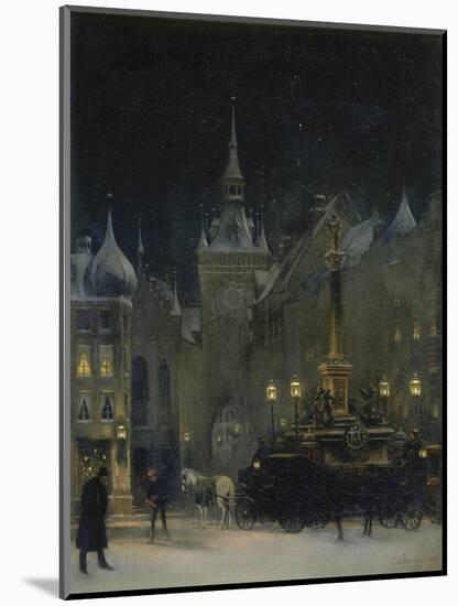 Marienplatz (Mary's Square) in Munich During a Winter Night, 1890-Johann Friedrich Hennings-Mounted Giclee Print