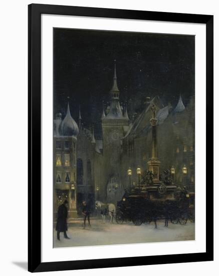 Marienplatz (Mary's Square) in Munich During a Winter Night, 1890-Johann Friedrich Hennings-Framed Giclee Print