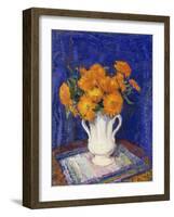 Marigolds in a White Vase, (Oil on Panel)-James Bolivar Manson-Framed Giclee Print