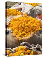 Marigolds Tied Up in Sacking Ready for Sale, Flower Market, Bari Chaupar, Jaipur, Rajasthan-Annie Owen-Stretched Canvas