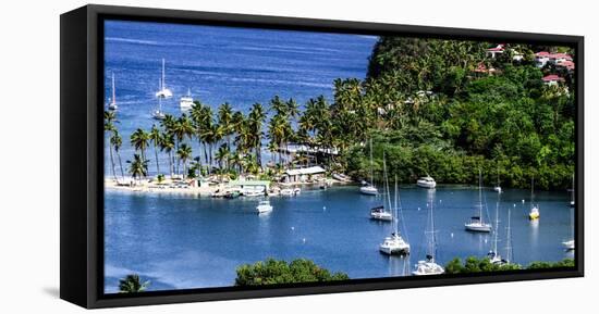 Marigot Bay, St. Lucia, Caribbean. marina, boats, palm trees, cove-Jolly Sienda-Framed Stretched Canvas