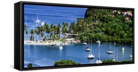 Marigot Bay, St. Lucia, Caribbean. marina, boats, palm trees, cove-Jolly Sienda-Framed Stretched Canvas