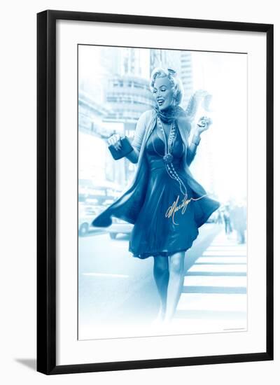 Marilyn in the City Blue-JJ Brando-Framed Art Print