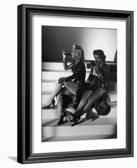 Marilyn Monroe and Jane Russell During a Break While Filming "Gentlemen Prefer Blondes"-Ed Clark-Framed Premium Photographic Print