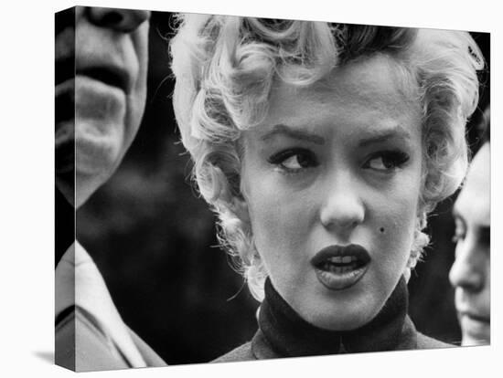 Marilyn Monroe Face Reporters After Announcement Divorce From Baseball Great Joe DiMaggio-George Silk-Stretched Canvas