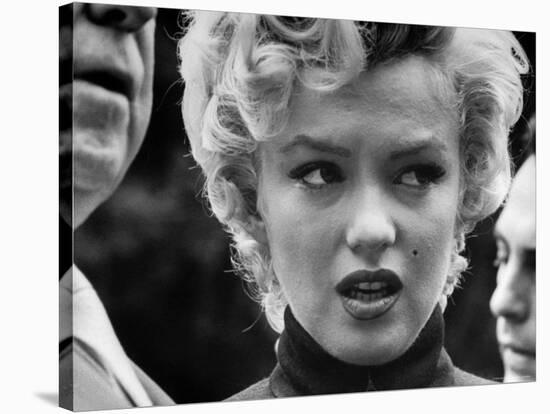 Marilyn Monroe Face Reporters After Announcement Divorce From Baseball Great Joe DiMaggio-George Silk-Stretched Canvas