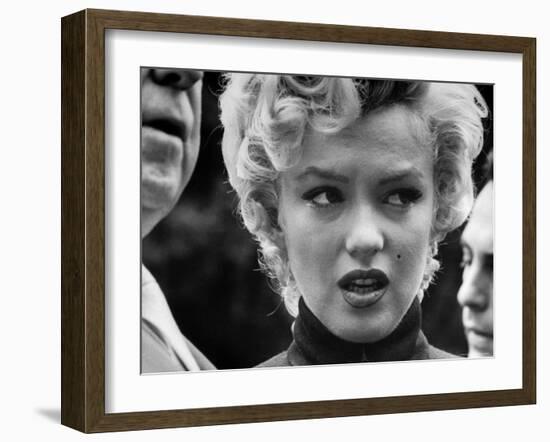 Marilyn Monroe Face Reporters After Announcement Divorce From Baseball Great Joe DiMaggio-George Silk-Framed Premium Photographic Print